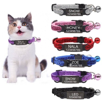 Nylon Cat Collar Personalized Pet Collars Name ID Tag With Bell Adjustable Buckle Dog Collar Puppy Supplies Small Chihuahua